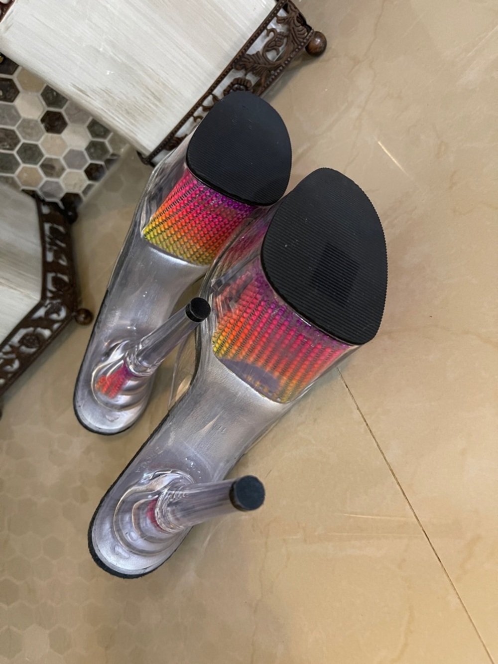 Pleaser Adore 701SRS Clear platform Heels in Rainbow size 11 - Picture 6 of 11